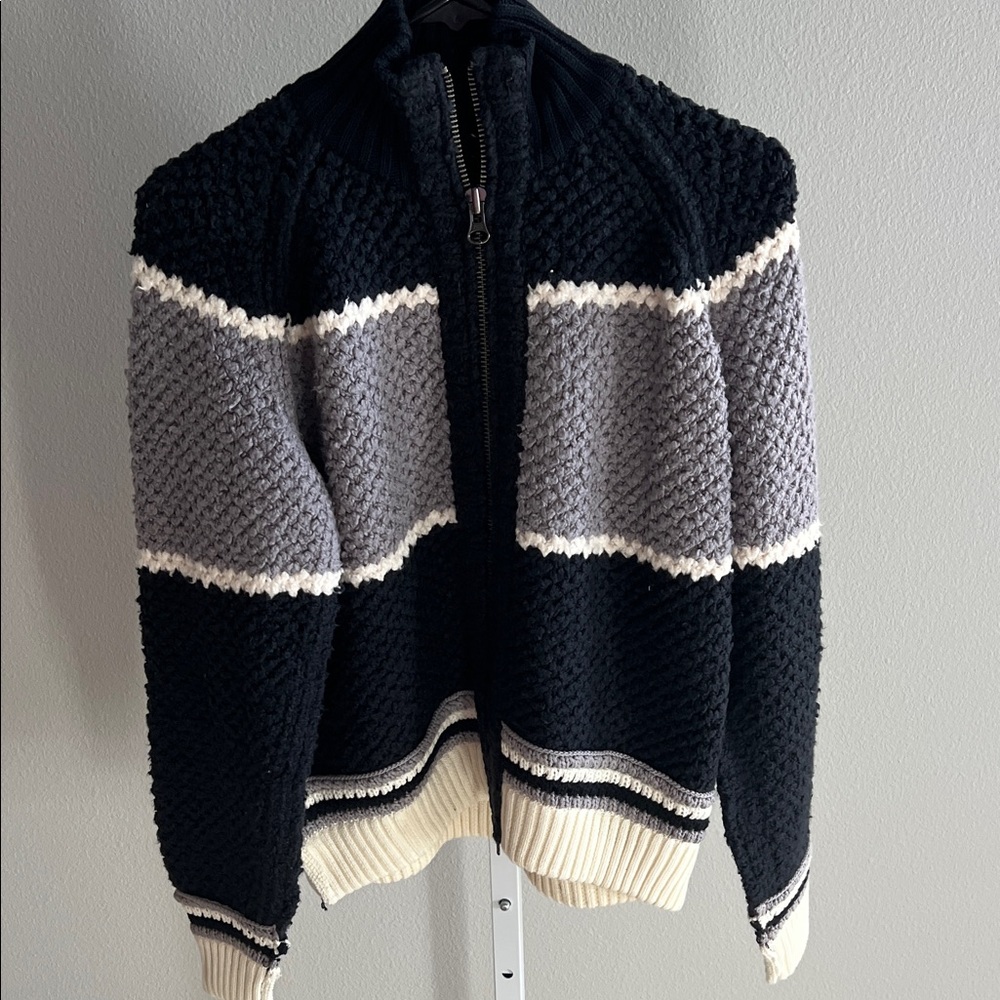 Free People We The Free Striped Chunky Knit Zip Up Sweater NWT $228